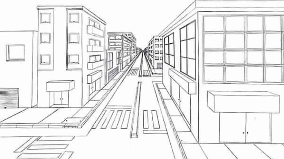 Город линейная перспектива с одной точкой схода